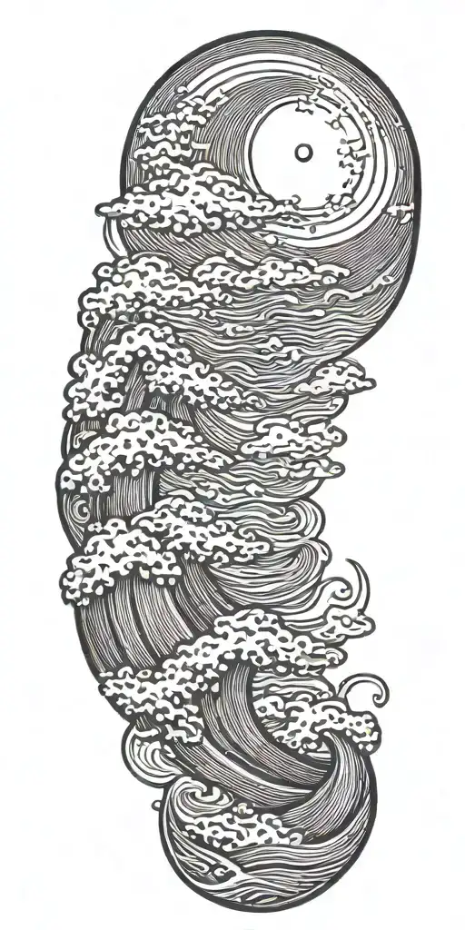 Large Waves Crashing Over Clouds At Night With A Crescent Moon