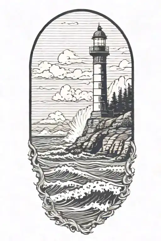 Lighthouse On The Shore With Waves Crashing On It With Halfdome In The Background