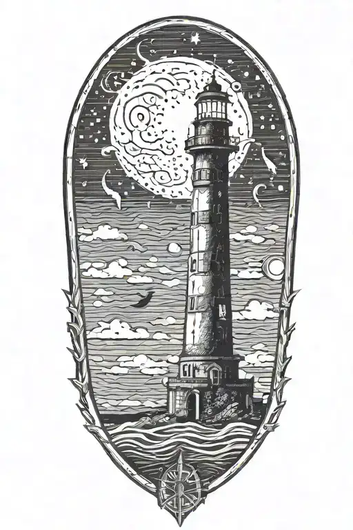 Octipus As Part Of The Night Sky With Stars Holding A Lighthouse