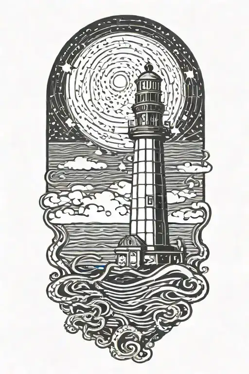 Octipus As Part Of The Night Sky With Stars Holding A Lighthouse