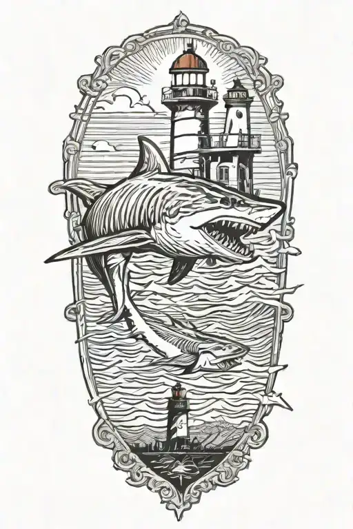 Shark With A Lighthouse In Its Mouth