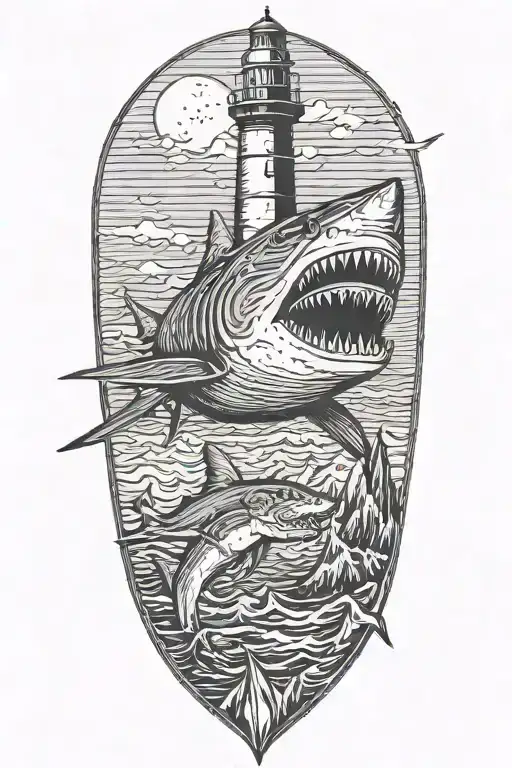 Shark With A Lighthouse In Its Mouth