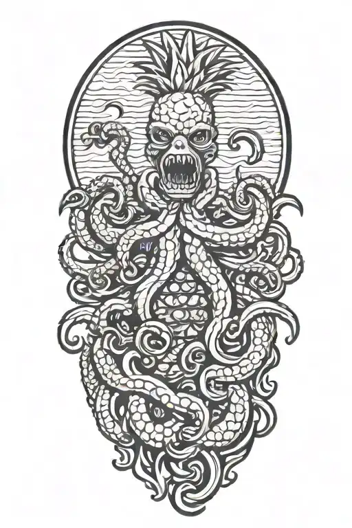 Pineapple Being Eaten By Octopus Wrapped