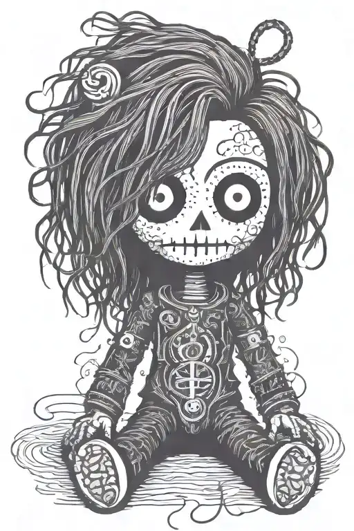 Standing Psychedelic Male Voodoo Doll With Long Hair And Needle Through Body