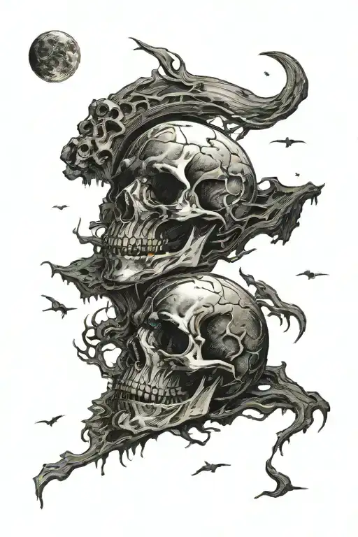 Skull In The Moon Merging Together