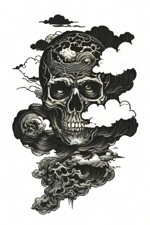 Dark Skull Eyes And Nose Obscure In Clouds