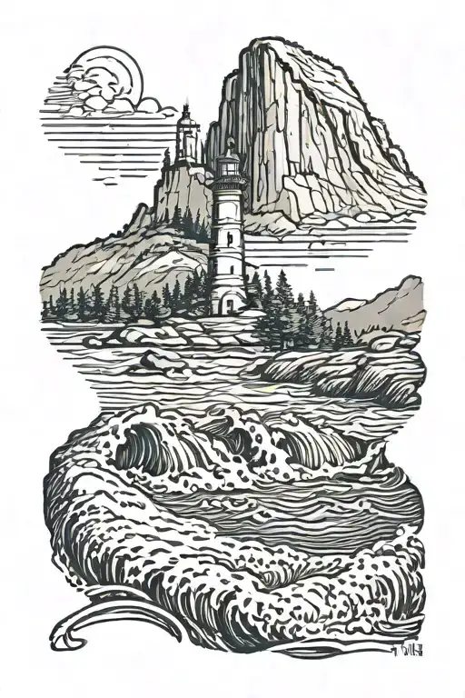 Merced River Flowing From Half Dome Into Waves Crashing Ocean With Lighthouse On The Shore