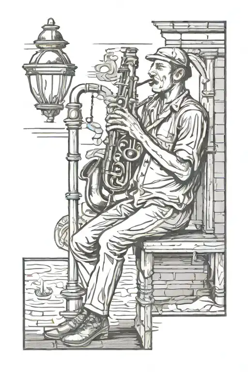 A Guy Stands Leaning On A Lamp And Plays The Clarinet