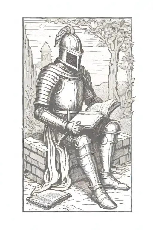 Knight Sitting On The Ground Reading A Book Open