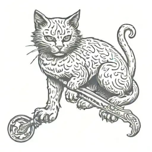 Cat Putting A Knife Under A Griffon Neck