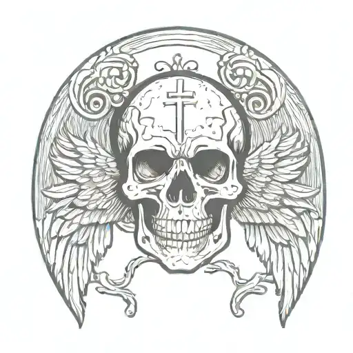 New England Gravestone Style Winged Skull Symmetrical