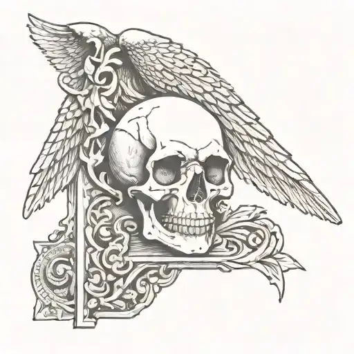 New England 1800'S Gravestone Style Winged Skull Symmetrical