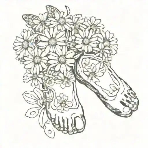 Baby Foot Print With Name Daisies And Butterflies