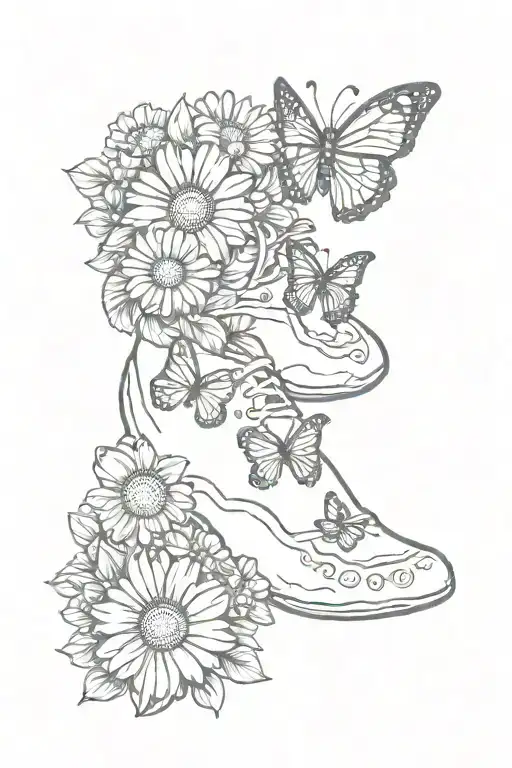 Baby Foot Print With Name Daisies And Butterfly