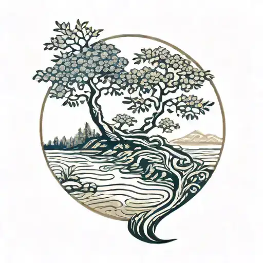 A Winding River With A Rowan Tree Beside It