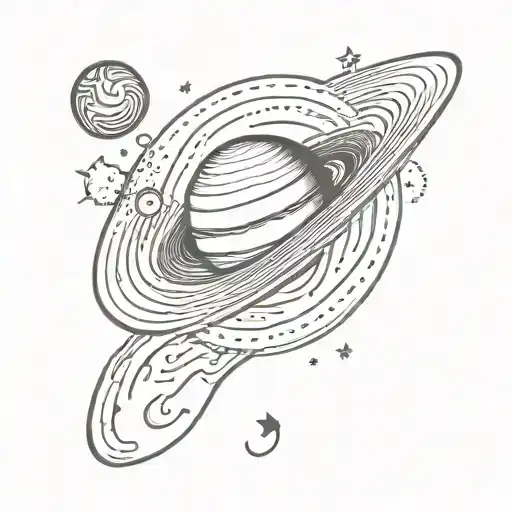 Saturn Planet And 8 Stars Forming An S Shape