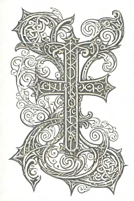 Chi Rho With Filigree And Cursive Text In The Background Less Intricate Filigree
