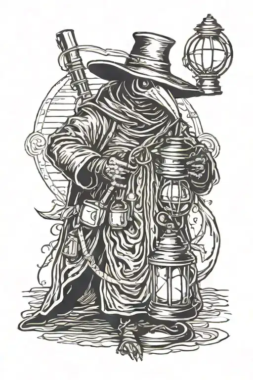 Black Plague Doctor With Lantern