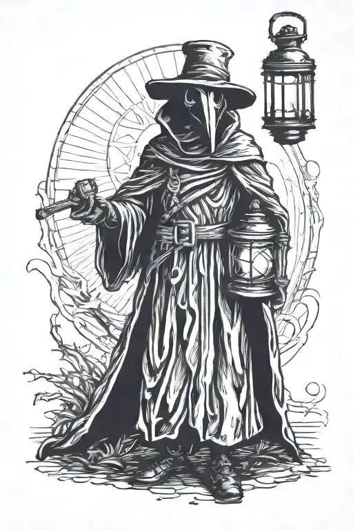 Black Plague Doctor With Lantern