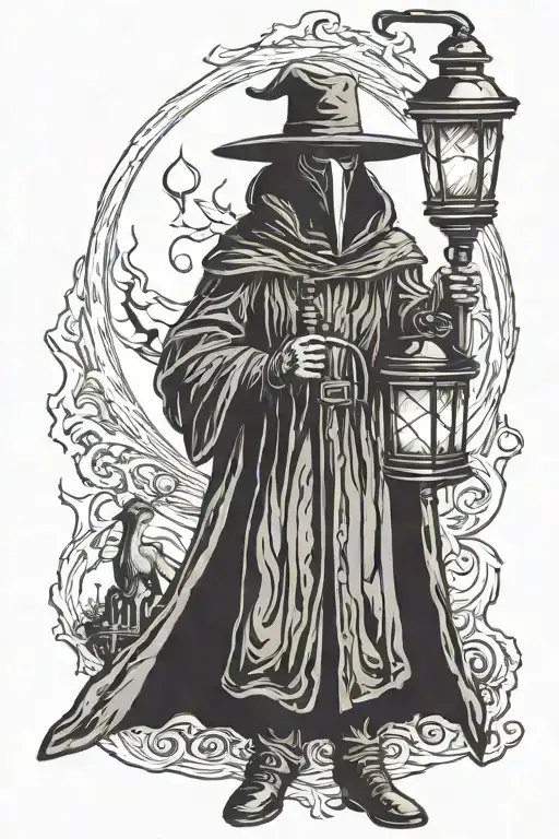 Black Plague Doctor With Lantern
