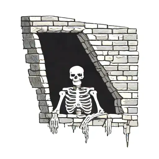 A Skeleton Hiding And Stuck In A Brick Wall