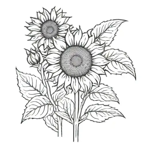 Sunflower Minimalist Bold Lines Black And White