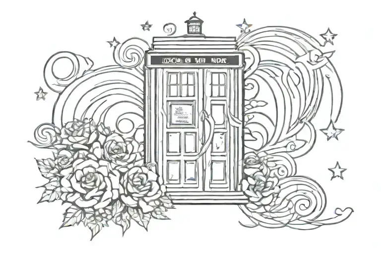 Doctor Who Tardis Starry Night With Flowers Moon And Swirls