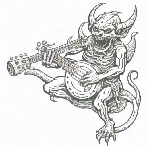 Happy Demon Creature Playing Musical Instruments