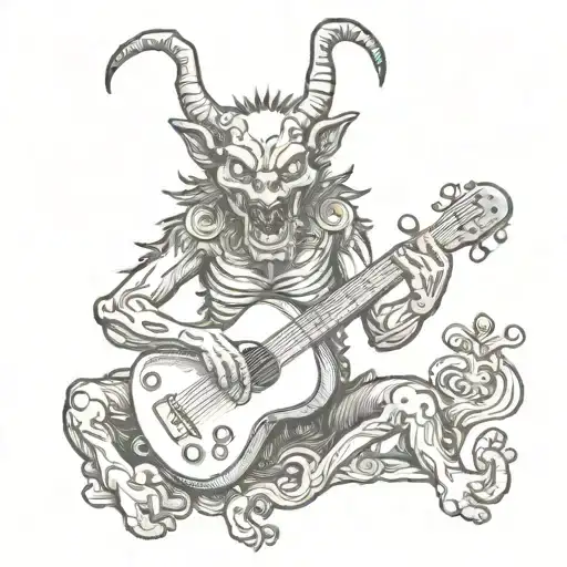 Happy Demon Creature Playing Musical Instruments Long Face