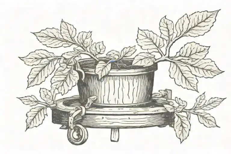 Small Fig Tree In A Wooden Pot That Has Metal Bands And Wheels At The Bottom