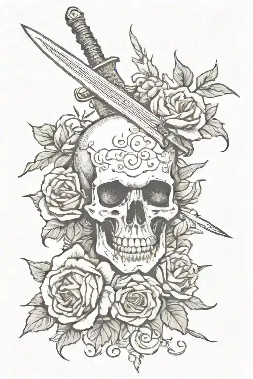 Skull With Sword And Roses