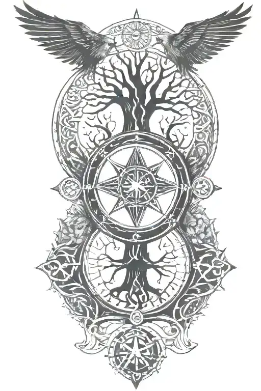 Celtic Tree Of Life With Nordic Compass Surrounded