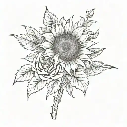 Sunflower And Rose Intertwined With Stitch