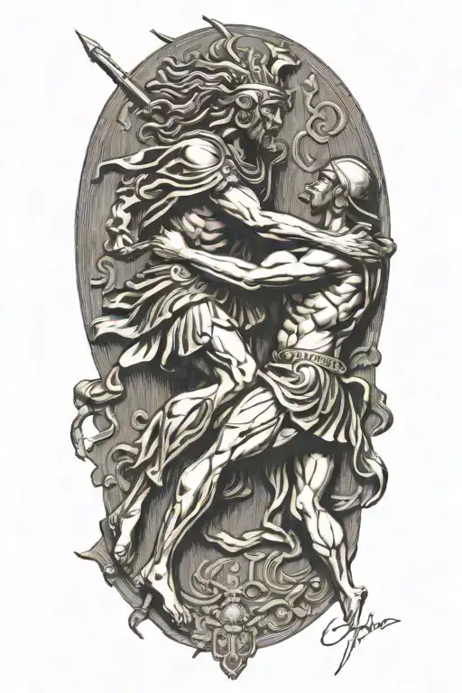 Achilles Fighting Hector Greek Art Abstract