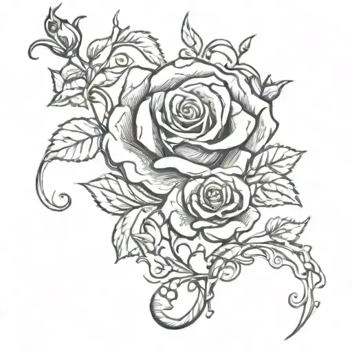 Music Notes And Rose Thorn Vine