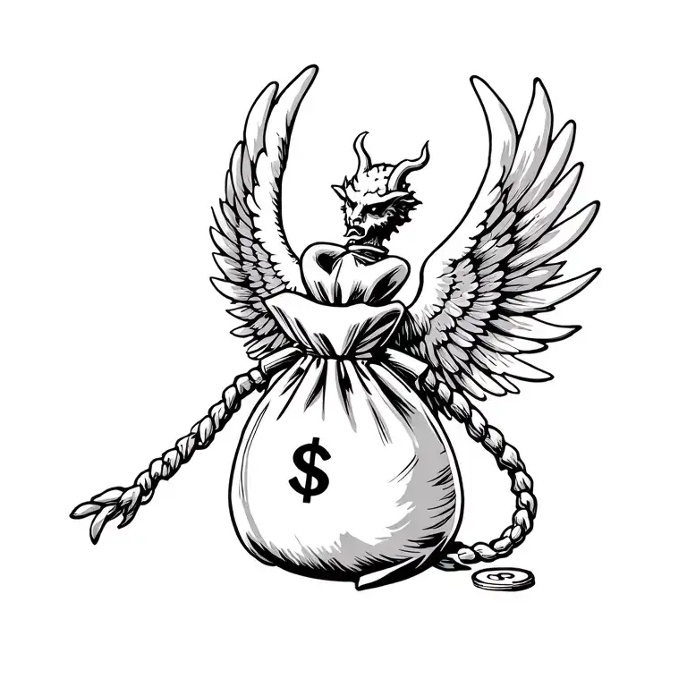Money Bag Angel Demon Wing Attached