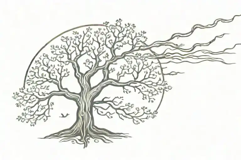 Tree And Two Opposite Symbols Symbolizing Dreaminess