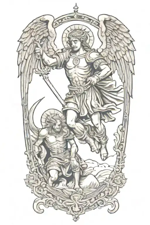 Saint Michael Killing A Demon With Rams Head