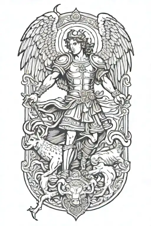 Saint Michael Killing A Demon With Rams Head