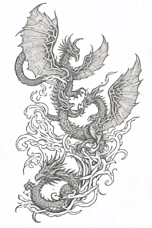 Dragon And Phoenix And Lightning