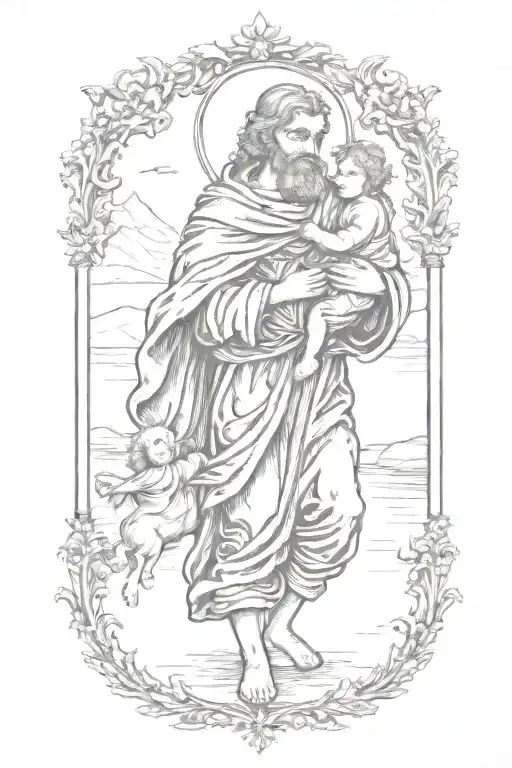 St Christopher Carrying Baby Jesus Crossing A River