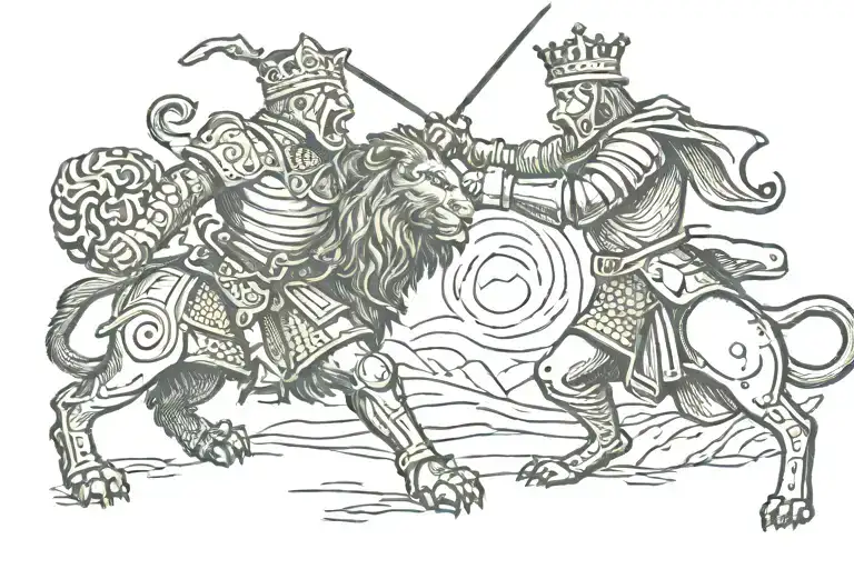 A Knight Fighting A Lion Wearing A Crown