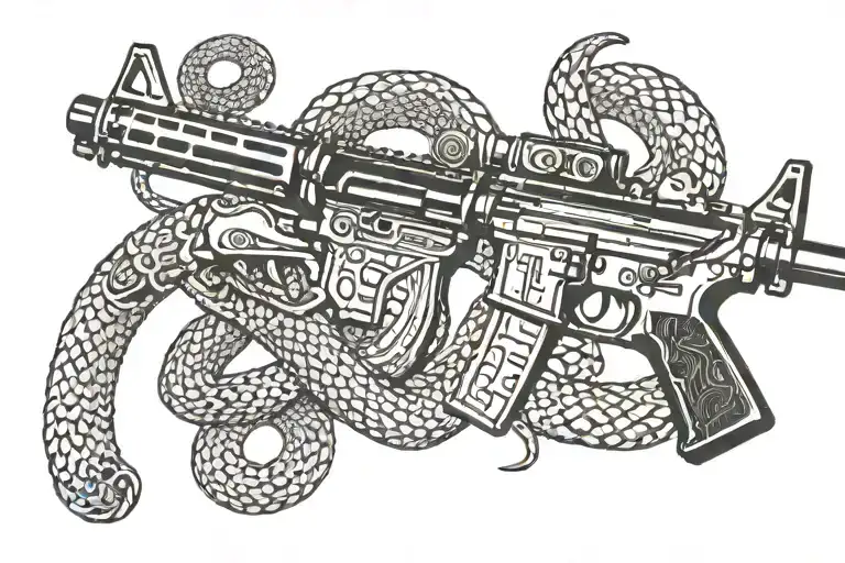 American Ar 15 Rifle With Rattle Snake Wrapping Ot Around
