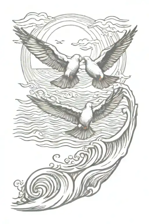 Sunrise Waves 3D 3 Pigeons