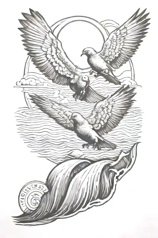 Sunrise Waves 3D 3 Pigeons