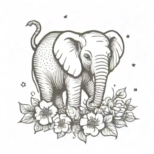 Baby Elephant With Flowers
