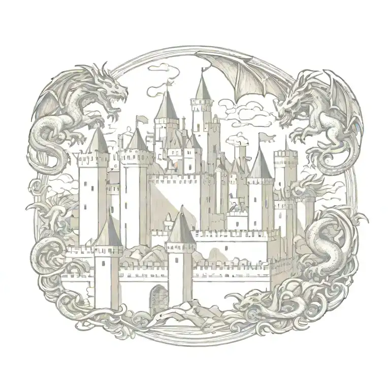 Siege Of A Castle With Dragons