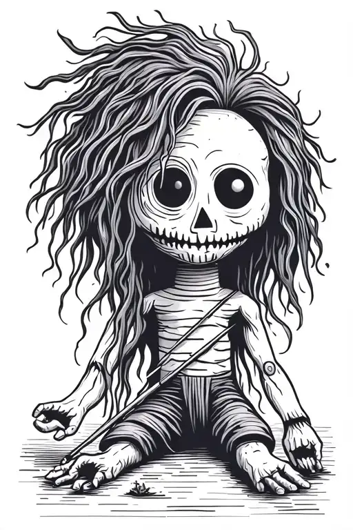 Simple Psychedelic Male Voodoo Doll With Long Hair And Needle Through Body
