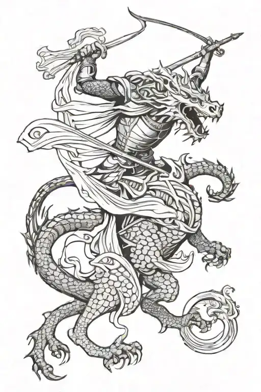 Art Nouveau Style Willy Pogany Midevil Knight Slaying Dragon