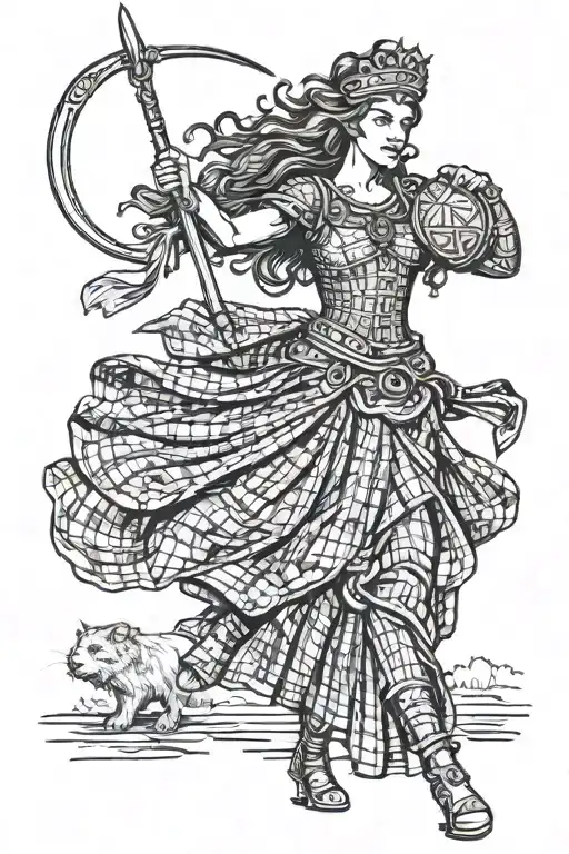 Boudica In Plaid Skirt Style Of Roman Goddess